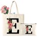 Tote bag en toile personnalisée avec initiale et fleur