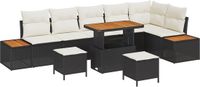 vidaXL Tuinbank - Set - 9 - st - Zwart - poly - rattan