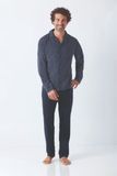 Hajo Premium katoen heren doorknoop pyjama marine blauw