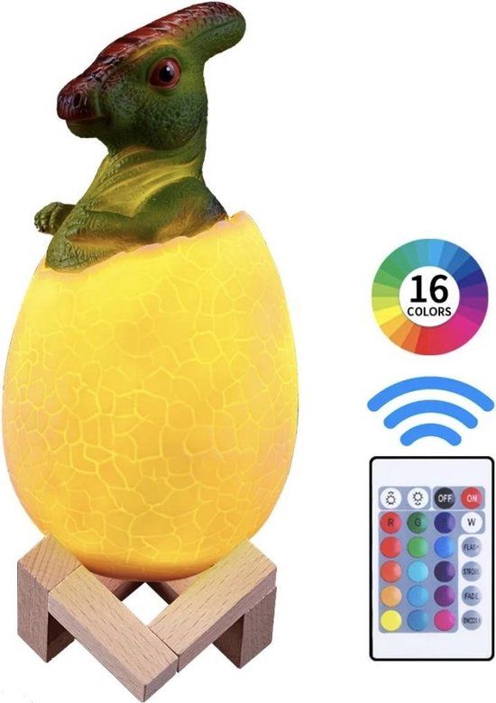 Merkloos Dinosaurus Nachtlamp - RGB - Met Dimfunctie - USB - 16 Kleuren