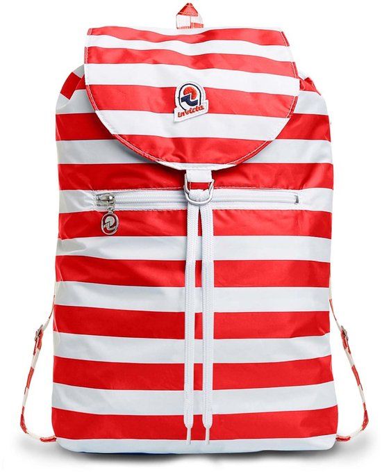 Invicta Daypack Rugzak voor Buitenreizen - Dagrugzak voor Dames, Heren, met Heupband - Opvouwbaar 8 LT - Ultralicht, Handbagage met Rits, Gestreepte Tweekleurige Rood/Witte Minisac