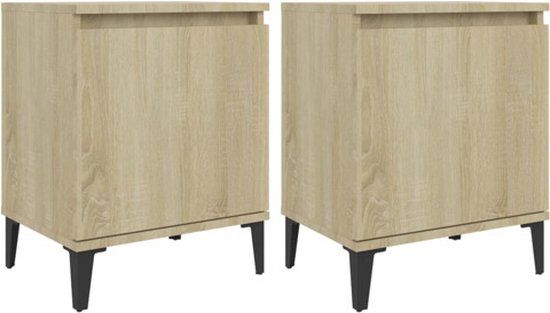 vidaXL Nachtkastjes 2 st met metalen poten 40x30x50 cm sonoma eiken