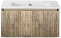 BES LED Frozen 3D Badmeubelset 80 cm - Greeplijst in Kleur - French Oak - Keramische Wastafel Wit Zonder Kraangat