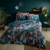 Catherine Lansfield Beddengoed Tropische Bloemen Vogels Dubbele Dekbedovertrek Set met Kussenslopen Groen