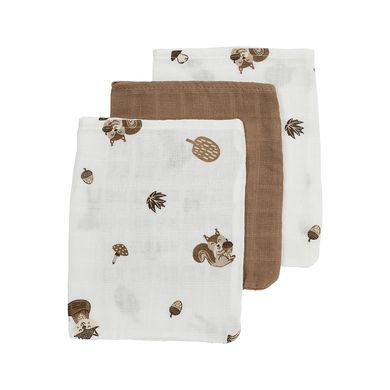 MEYCO Washandjes 3-pack Mousseline Forest Animals Toffee