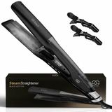 Golden Goods® Professionele Stoom Stijltang - Steam Straight Black - 2 in 1 - Hair Straightener - Krultang - Incl. Haarclips - Snel opgewarmd