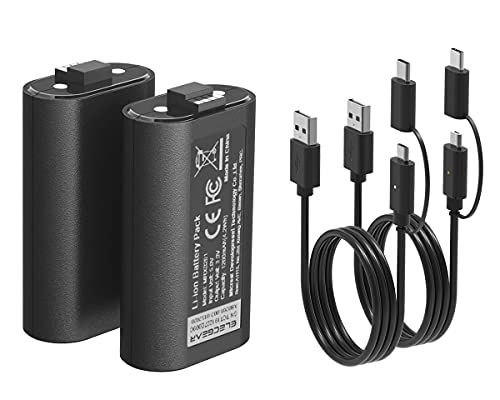 ElecGear Oplaadbare Batterijen voor Xbox Controller, 2x 1200mAh Lithium Accu Speel- en Oplaadkit voor Xbox Series X/S, Xbox One, Elite Controller met 2x USB-oplaadkabel