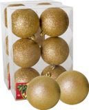 Gerimport Kerstballen - 12x stuks - goud - glitter - 8 cm - kunststof