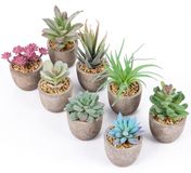 Set de 8 plantes artificielles avec pots gris - décoration intérieure et extérieure