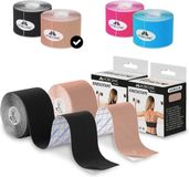Mobiclinic - Pak van 2 Kinesiotape - Mobitape - Neuromusculaire Kleefbandage - Spierpijnbestrijding - Elastisch - Waterdicht - Kinesiologie Bandage - Geschikt voor Meerdere Zones - Rol - 5x5cm - Zwart en Beige