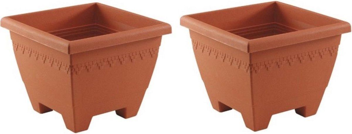 Hega hogar Set van 4x terracotta vierkante plantenpotten Lima 30 cm