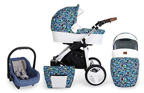 Lux4Kids Kinderwagen 3in1 2in1 Isofix kinderwagen set + accessoires kleurselectie Rotax White van ChillyKids W-Blue Flori 04 2in1 zonder autostoel