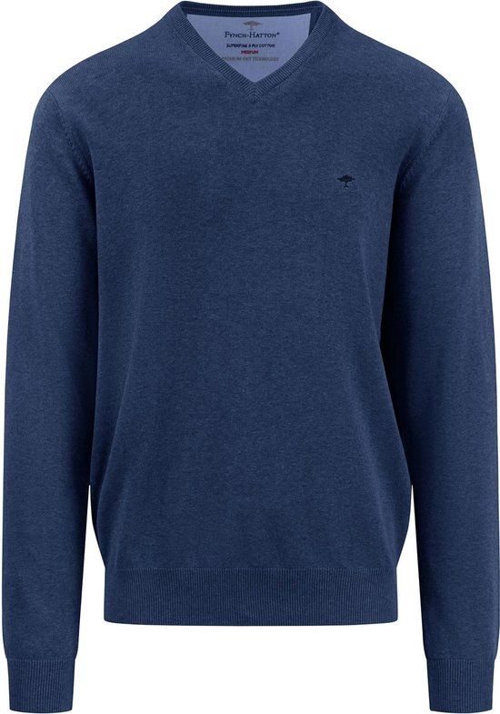 FYNCH-HATTON V-hals Trui Donkerblauw 100% Katoen Regular Fit - M