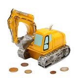 Dekohelden24 Spaarpot als graafmachine gemaakt van poly - spaarauto - spaarpot in geel met kunststof sluiting, afmetingen L/B/H: ca. 17 x 11 x 16 cm