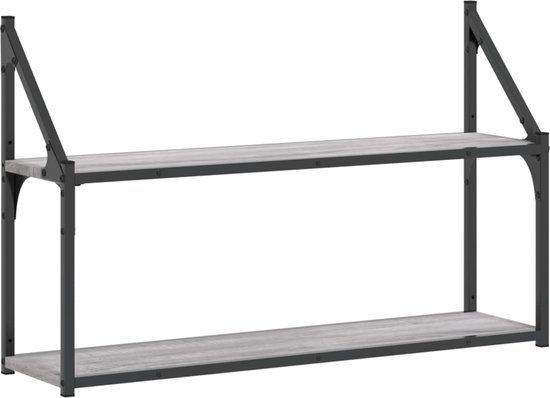 vidaXL Wandrek 2-laags - 80x21x51 cm - Bewerkt Hout - Grijs Sonoma Eiken
