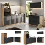 Vicco Complete keukeneenheid R-Line, Antraciet landelijk/Goudkleurig Eiken, 220 cm antraciet werkblad