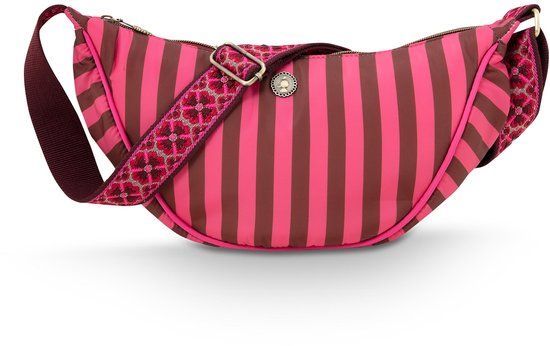 Pip Studio Freya Crossbody tas dames - Schoudertas Halve Maan - Roze - Gestreept - 34x10x16cm
