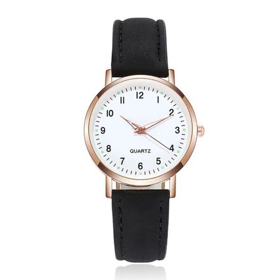 LGT JWLS Dameshorloge Rosékleurig Staal Leer Zwart Wit Analoog Quartz