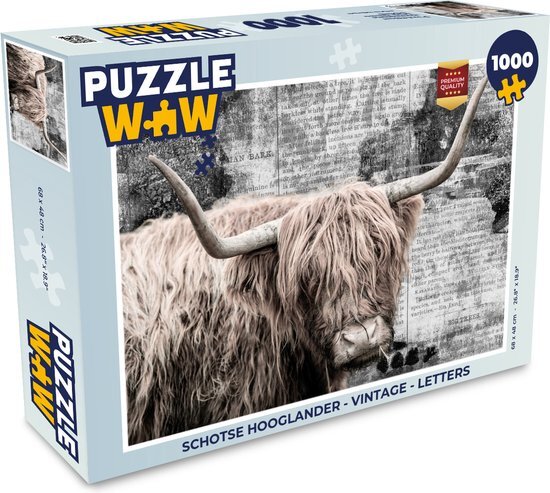 MuchoWow Puzzel Schotse hooglander - Vintage - Letters - Legpuzzel - Puzzel 1000 stukjes volwassenen