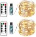 BXROIU Set van 2 Lichtjeskettingen - 100 LEDs per stuk, 10 meter zilverdraad, USB-aansluiting, met afstandsbediening, 8 programma's, timer en dimfunctie(warm white)