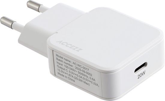Accezz Ultra Slim GaN Oplader - USB-C - 20W - Wit
