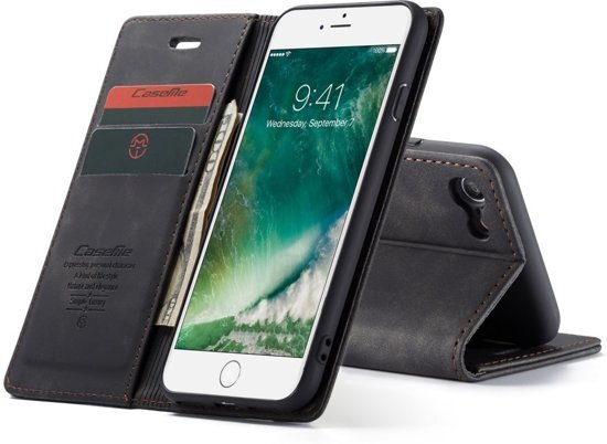 CaseMe iPhone 8 / 7 Retro Wallet Case - Zwart voor iPhone 7, iPhone 8 zwart