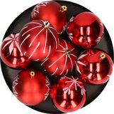 Feeric lights & Christmas Feeric lights and christmas kerstballen - 8x - 8 cm - kunststof - rood