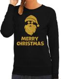 Bellatio Decorations foute kersttrui/sweater dames - Merry Christmas - zwart - glitter goud - Kerstman XXL
