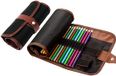 Organizer en rouleau en cuir sans marque - Étui enroulable pour 48 crayons de couleur et pinceaux - Artiste et bureau