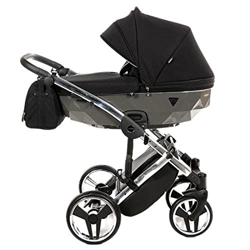 Ts Kinderwagenset, combikinderwagen met buggy-opzetstuk en babybadje, 2-in-1, 3-in-1 babywagen, babychale accessoires (zwart, 3-in-1-3 functies)