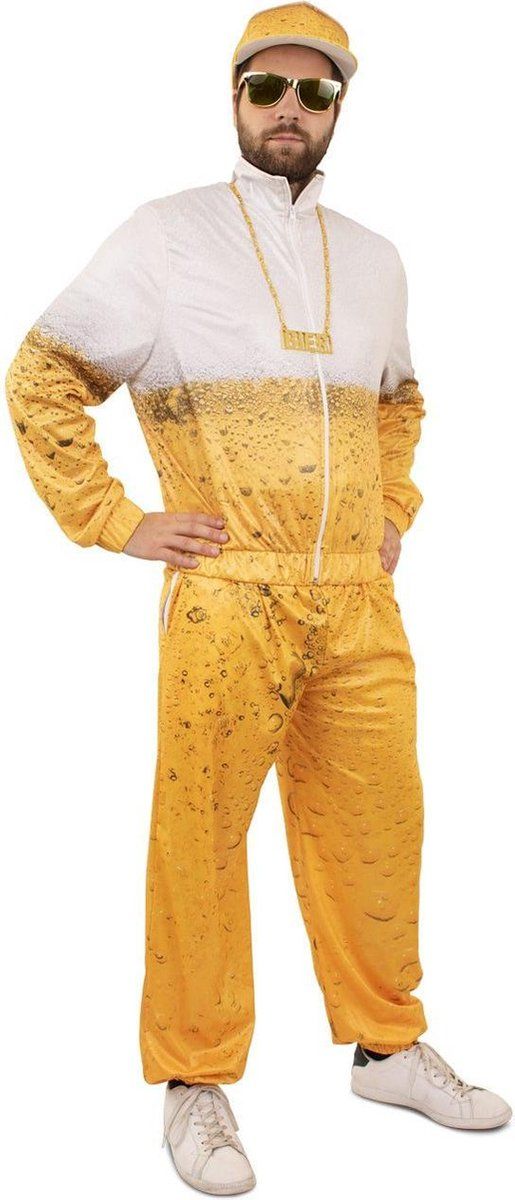PartyXplosion Fout Bierprint Bierfles Trainingspak Bier Schuimende Pint Kostuum | XL | Carnaval kostuum | Verkleedkleding