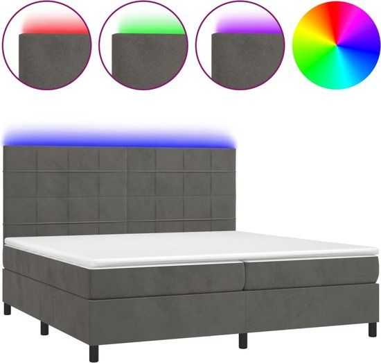 vidaXL Boxspring met matras en LED fluweel donkergrijs 200x200 cm