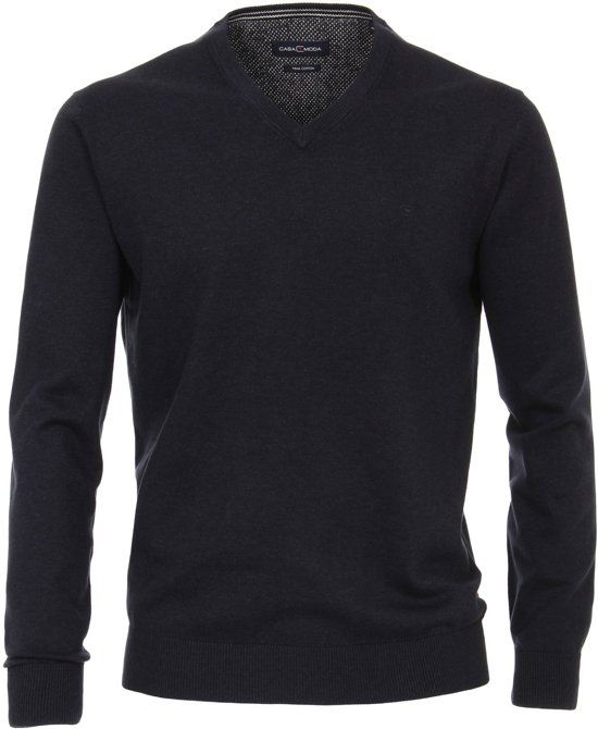 Casa Moda Heren Trui Navy Blauw V-hals Katoen - 4XL