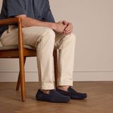 Manfield - Heren - Donkerblauwe suède loafer - Maat 45