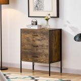 Vida Designs Brooklyn Industriële ladekast Rustieke slaapkamer opbergeenheid, kast dressoir met metalen frame (donker hout, 3 lade)