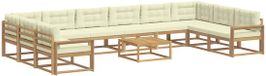 vidaXL - Bank loungeset - 10 zitplekken - Wit en crème - Acacia hout