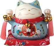 JADE TEMPLE Porseleinen spaarpot Maneki Neko, blauw