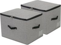 Famanu – Set van 2 stijve opvouwbare stoffen opbergdozen – Met ritsdeksel en handvat – 44 × 33 × 31 cm – Donkergrijs