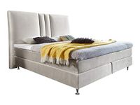 Atlantic Home Collection Rita Boxspringbed met 7 zones pocketveringmatras, bekleding van fluweel en gewatteerd hoofdeinde 180 x 200 cm crème