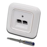 Busch Jäger, Rutenbeck inbouwnetwerkdoos, ethernet, 10 Gigabit/S (10 GbE) KAT6A 6A, 2x RJ45-aansluiting in ReflexSi alpinewit frame en UAE afdekking incl. EBROM fasecontster voor montage van het
