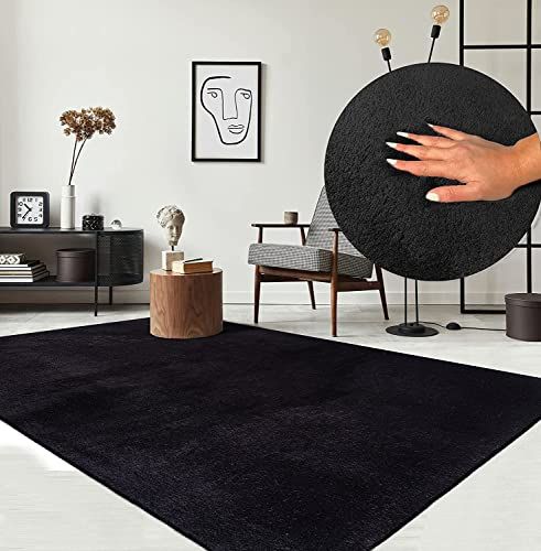 the carpet relax Moderne Pluizige Kortpolige Tapijt, Antislip, Wasbaar, Zwart, 240 x 340 cm