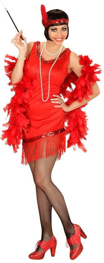 Widmann Jaren 20 Danseressen Kostuum Detroit Flapper Rood Vrouw Large Carnaval kostuum Verkleedkleding