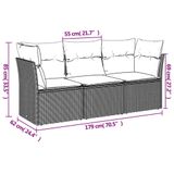 vidaXL 3-delige Loungeset met Kussens, Poly Rattan, Bruin