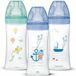 Dodie Jongens Set van 3 anti-koliek-flesjes Sensation plus, jongens, 330 ml, 6 maanden, platte speen, debiet 3, pastelblauw, 3 stuks