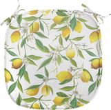 ABAKUHAUS Stoelkussens Set van 4, Lemon Woody Romantisch, 40x40cm, Groen Wit Geel