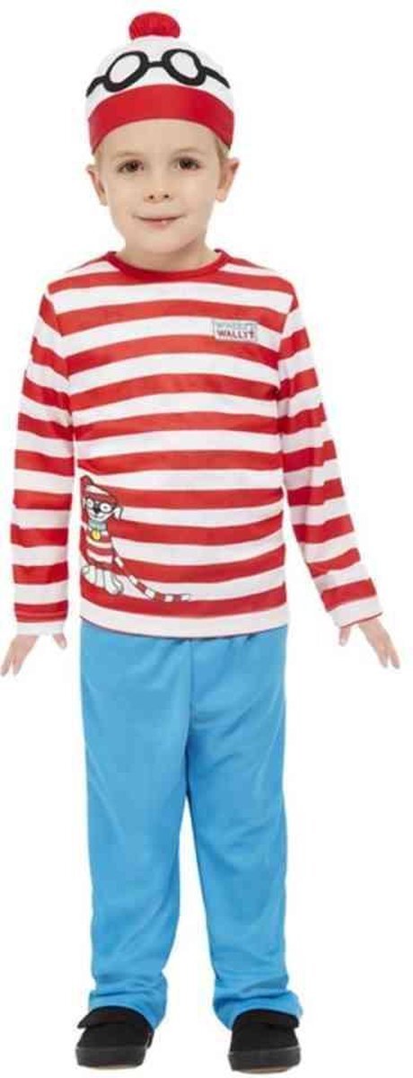 Smiffys Kinder Kostuum -Kids tm 2 jaar- Where's Wally Rood/Wit