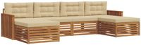 vidaXL - Bank loungeset - 6 zitplekken - Natuurlijk en beige - Massief acacia hout