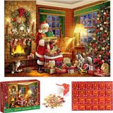Merkloos / Sans marque Shenzhen Haorui Industrial Technology Co., Ltd. Kerst Jigsaw Puzzel Adventskalender 2024 - 24 Dozen 1008 stuks - One Day One Box Kerst Countdown Gift - Kinderen 3+ en Volwassenen - Woondecoratie & Festival Gift - 28 "x 20"