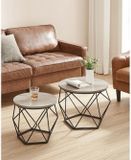 Vasagle Parya Home Bijzettafel, set van 2, salontafels, banktafel met mandfunctie, gedekte tafel, geometrisch, stalen frame, voor woonkamer, slaapkamer, grijs-zwart