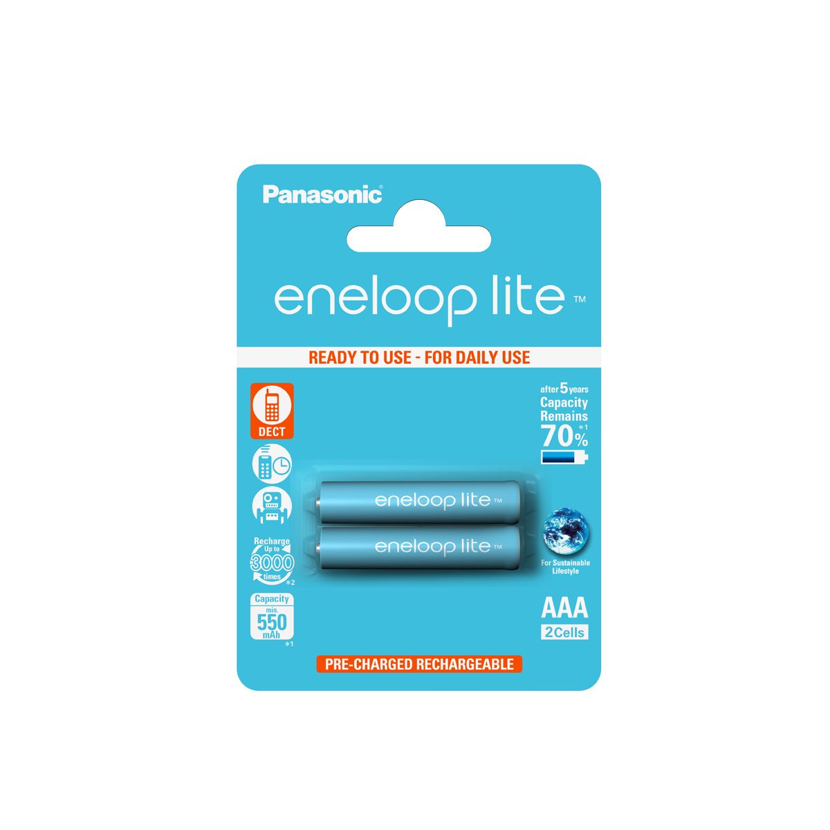 Sanyo BK-4LCCE/2BE AAA Batterij/Accu - Nikkel-Metaalhydride (NiMH) - 550 mAh - 1,2 V - Blauw - 2 stuks